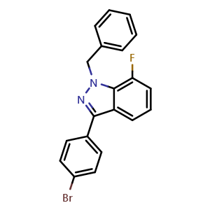 Chemical structure of 1-Benzyl-7-fluoro-3-(4-bromophenyl)-1H-indazole , CAS 1809161-44-1, AChemBlock N26539