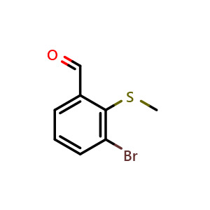 Chemical structure of 3-Bromo-2-(methylsulfanyl)benzaldehyde , CAS 1289113-16-1, AChemBlock N26549
