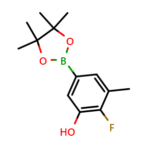 Chemical structure of 2-fluoro-3-methyl-5-(4,4,5,5-tetramethyl-1,3,2-dioxaborolan-2-yl)phenol , CAS 2121512-07-8, AChemBlock N26555
