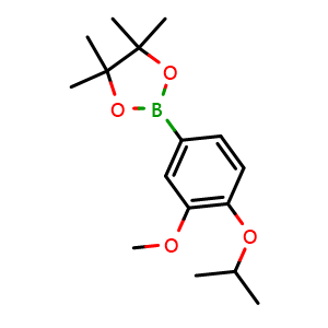 Chemical structure of 2-(4-isopropoxy-3-methoxyphenyl)-4,4,5,5-tetramethyl-1,3,2-dioxaborolane , CAS 1163700-41-1, AChemBlock N26598