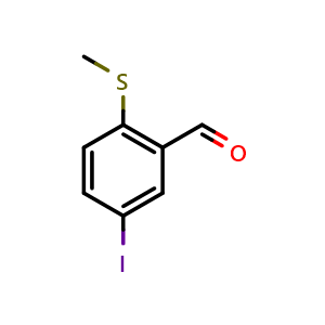 Chemical structure of 5-Iodo-2-(methylthio)benzaldehyde , CAS 1289045-54-0, AChemBlock N26603