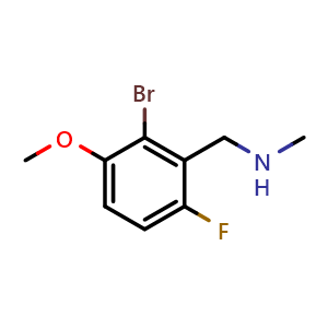 Chemical structure of 1-(2-Bromo-6-fluoro-3-methoxyphenyl)-N-methylmethanamine , CAS 1779900-27-4, AChemBlock N26618