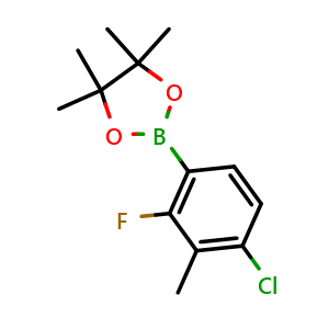 Chemical structure of 2-(4-chloro-2-fluoro-3-methylphenyl)-4,4,5,5-tetramethyl-1,3,2-dioxaborolane , CAS 1454914-16-9, AChemBlock N26621