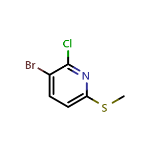 Chemical structure of 3-Bromo-2-chloro-6-(methylthio)pyridine , CAS 1809158-14-2, AChemBlock N26639