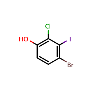 Chemical structure of 4-Bromo-2-chloro-3-iodophenol , CAS 1809158-15-3, AChemBlock N26650