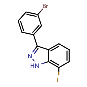 Chemical structure of 7-Fluoro-3-(3-bromophenyl)-1H-indazole , CAS 1809168-71-5, AChemBlock N26657