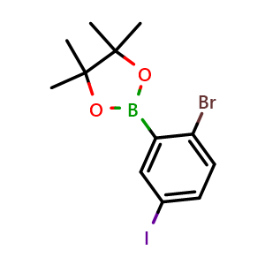 Chemical structure of 2-(2-bromo-5-iodophenyl)-4,4,5,5-tetramethyl-1,3,2-dioxaborolane , CAS 2121512-32-9, AChemBlock N26664