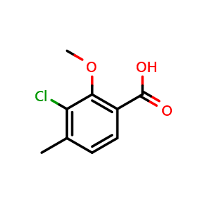 Chemical structure of 3-Chloro-2-methoxy-4-methylbenzoic acid , CAS 1537639-91-0, AChemBlock N26668