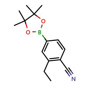 Chemical structure of 2-ethyl-4-(4,4,5,5-tetramethyl-1,3,2-dioxaborolan-2-yl)benzonitrile , CAS 2121513-53-7, AChemBlock N26679