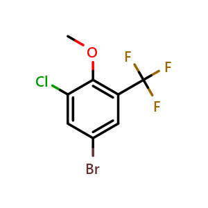 Chemical structure of 1-Bromo-3-chloro-4-methoxy-5-(trifluoromethyl)benzene , CAS 1809161-58-7, AChemBlock N26683