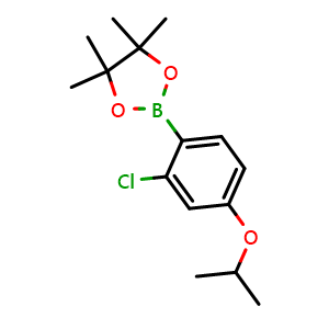 Chemical structure of 2-(2-chloro-4-isopropoxyphenyl)-4,4,5,5-tetramethyl-1,3,2-dioxaborolane , CAS 2121514-95-0, AChemBlock N26710