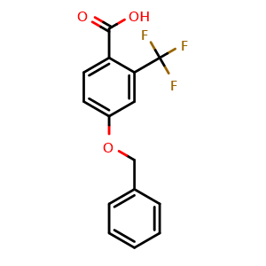 Chemical structure of 4-Benzyloxy-2-(trifluoromethyl)benzoic acid , CAS 790695-23-7, AChemBlock N26715