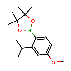 Chemical structure of 2-(2-isopropyl-4-methoxyphenyl)-4,4,5,5-tetramethyl-1,3,2-dioxaborolane , CAS 2121512-55-6, AChemBlock N26724