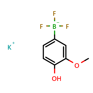 Chemical structure of potassium trifluoro(4-hydroxy-3-methoxyphenyl)borate , CAS 1883442-55-4, AChemBlock N26741