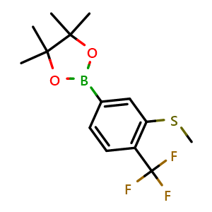 Chemical structure of 4,4,5,5-tetramethyl-2-(3-(methylthio)-4-(trifluoromethyl)phenyl)-1,3,2-dioxaborolane , CAS 2121514-10-9, AChemBlock N26764