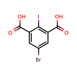 Chemical structure of 5-Bromo-2-iodo-1,3-benzenedicarboxylic acid , CAS 1428236-21-8, AChemBlock N26767