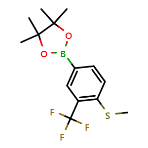 Chemical structure of 4,4,5,5-tetramethyl-2-(4-(methylthio)-3-(trifluoromethyl)phenyl)-1,3,2-dioxaborolane , CAS 779331-59-8, AChemBlock N26769