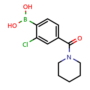 Chemical structure of 20Chloro-4-(1-piperidinylcarbonyl)phenylboronic acid , CAS 1451392-96-3, AChemBlock N26806