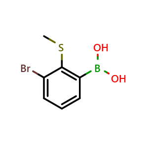 Chemical structure of 3-Bromo-2-(methylthio)phenylboronic aicd , CAS 2121513-98-0, AChemBlock N26809