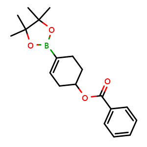 Chemical structure of 4-(4,4,5,5-tetramethyl-1,3,2-dioxaborolan-2-yl)cyclohex-3-en-1-yl benzoate , CAS 2121513-44-6, AChemBlock N26815
