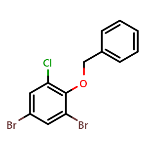 Chemical structure of 1,5-Dibromo-3-chloro-2-(phenylmethoxy)benzene , CAS 864181-25-9, AChemBlock N26864