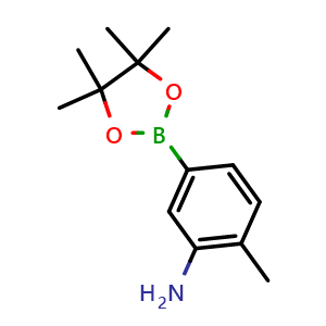 Chemical structure of 2-methyl-5-(4,4,5,5-tetramethyl-1,3,2-dioxaborolan-2-yl)aniline , CAS 850689-28-0, AChemBlock N26867