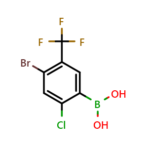 Chemical structure of 4-Bromo-2-Chloro-5-(trifluoromethyl)phenylboronic acid , CAS 1451393-21-7, AChemBlock N26877