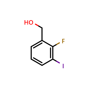 Chemical structure of 2-Fluoro-3-iodobenzyl alcohol , CAS 307975-02-6, AChemBlock N26895