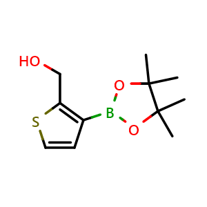 Chemical structure of (3-(4,4,5,5-tetramethyl-1,3,2-dioxaborolan-2-yl)thiophen-2-yl)methanol , CAS 2121511-82-6, AChemBlock N26902