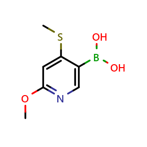 Chemical structure of 2-Methoxy-4-(methylthio)pyridine-5-boronic acid , CAS 1451392-18-9, AChemBlock N26903