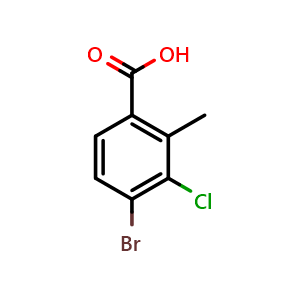 Chemical structure of 4-Bromo-3-chloro-2-methylbenzoic acid , CAS 1349708-88-8, AChemBlock N26904