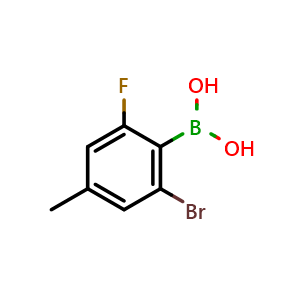 Chemical structure of 2-Bromo-6-fluoro-4-methylphenylboronic acid , CAS 1451391-47-1, AChemBlock N26915