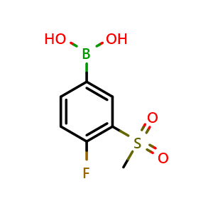 Chemical structure of 4-Fluoro-3-(methanesulfonyl)phenylboronic acid , CAS 1268496-35-0, AChemBlock N26921