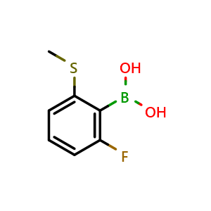 Chemical structure of 6-Fluoro-2-(methylsulfanyl)phenylboronic acid , CAS 1451392-58-7, AChemBlock N26933