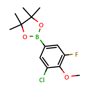 Chemical structure of 2-(3-Chloro-5-fluoro-4-methoxyphenyl)-4,4,5,5-tetramethyl-1,3,2-dioxaborolane , CAS 1422022-15-8, AChemBlock N26943