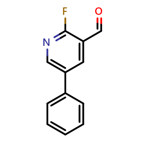 Chemical structure of 2-Fluoro-5-phenylnicotinaldehyde , CAS 1227582-82-2, AChemBlock N26970