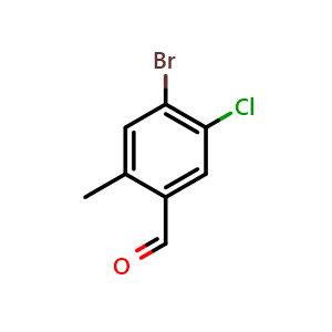 Chemical structure of 4-Bromo-5-chloro-2-methylbenzaldehyde , CAS 1394291-50-9, AChemBlock N26975