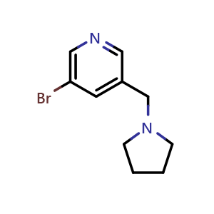 Chemical structure of 3-Bromo-5-[(pyrrolidin-1-yl)methyl]pyridine , CAS 183608-59-5, AChemBlock N26978