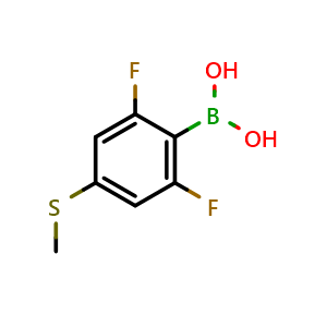 Chemical structure of 2,6-Difluoro-4-(methylthio)phenylboronic acid , CAS 1451392-53-2, AChemBlock N26998