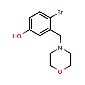 Chemical structure of 4-(2-Bromo-5-hydroxybenzyl)morpholine , CAS 937636-52-7, AChemBlock N27028