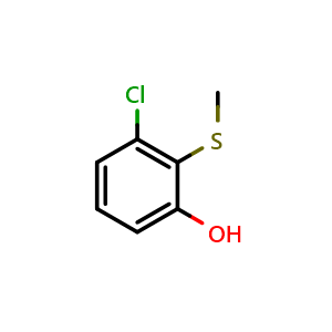 Chemical structure of 3-Chloro-2-(methylsulfanyl)phenol , CAS 406935-22-6, AChemBlock N27031