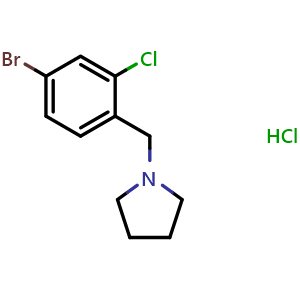 Chemical structure of 1-(4-Bromo-2-chlorobenzyl)pyrrolidine hydrochloride , CAS 1394291-56-5, AChemBlock N27055