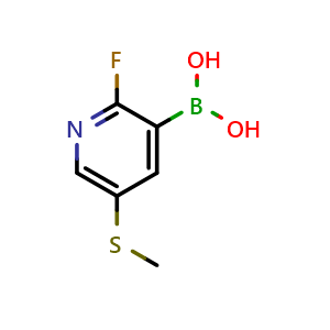 Chemical structure of [2-Fluoro-5-(methylsulfanyl)pyridin-3-yl]boronic acid , CAS 1451392-59-8, AChemBlock N27088