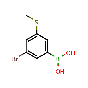 Chemical structure of 3-Bromo-5-(methylsulfanyl)phenylboronic acid , CAS 1451392-41-8, AChemBlock N27092