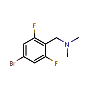 Chemical structure of 4-Bromo-2,6-diflluoro-N,N-dimethyl-benzenemethanamine , CAS 1247006-25-2, AChemBlock N27111