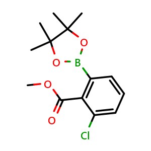 Chemical structure of methyl 2-chloro-6-(4,4,5,5-tetramethyl-1,3,2-dioxaborolan-2-yl)benzoate , CAS 1980783-96-7, AChemBlock N27125