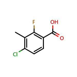 Chemical structure of 4-Chloro-2-fluoro-3-methylbenzoic acid , CAS 153556-55-9, AChemBlock N27139