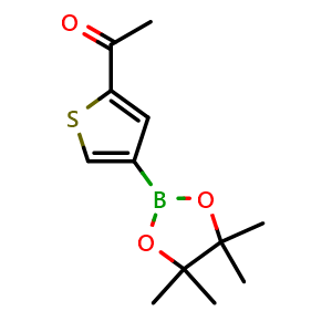 Chemical structure of 1-(4-(4,4,5,5-tetramethyl-1,3,2-dioxaborolan-2-yl)thiophen-2-yl)ethan-1-one , CAS 1219628-58-6, AChemBlock N27147
