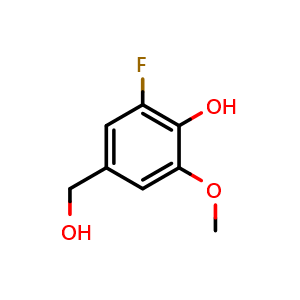 Chemical structure of 2-Fluoro-4-(hydroxymethyl)-6-methoxyphenol , CAS 99387-76-5, AChemBlock N27150