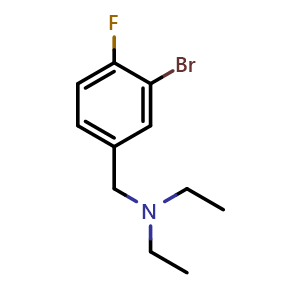 Chemical structure of [(3-Bromo-4-fluorophenyl)methyl]diethyamine , CAS 1250559-72-8, AChemBlock N27163